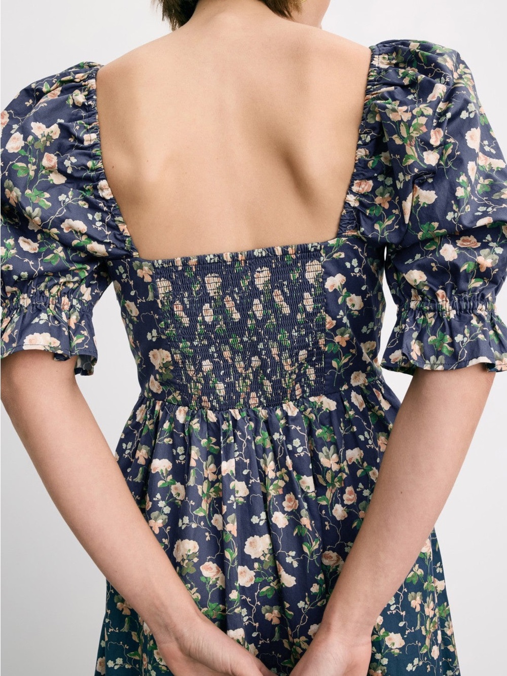 Hill House Navy Floral Mini Dress with Puff Sleeves